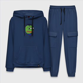 Мужской костюм хлопок с толстовкой с принтом Pepe in the hoodie ,  |  | mem | pepe in the hoodie | грустный | животные | капюшон | лягушка | мем | пепе | пепе в худи | прикол | юмор