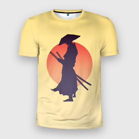 Мужская футболка 3D спортивная с принтом Ронин в Тюмени, 100% полиэстер с улучшенными характеристиками | приталенный силуэт, круглая горловина, широкие плечи, сужается к линии бедра | bushido | japan | japanes | katana | ronin | samurai | sword | бусидо | воин | восходящее солнце | катана | кимоно | меч | мечник | рассвет | ронин | самурай | самурайский | силуэт | силуэт воина | солнце | якудза | японец