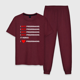 Мужская пижама хлопок с принтом I Hate / Love Programming в Курске, 100% хлопок | брюки и футболка прямого кроя, без карманов, на брюках мягкая резинка на поясе и по низу штанин
 | кодер | люблю | мем | ненавижу | программирование | разработчик