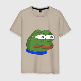 Мужская футболка хлопок с принтом Pepe MonkaS в Петрозаводске, 100% хлопок | прямой крой, круглый вырез горловины, длина до линии бедер, слегка спущенное плечо. | monkas | pepe | испуг | лягушка | мем | пепе | эмоут