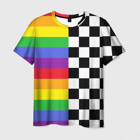 Мужская футболка 3D с принтом Rainbow , 100% полиэфир | прямой крой, круглый вырез горловины, длина до линии бедер | музыкант | паттерн | полосы | радуга | реп | рэп | текаши | шахматы | шашки