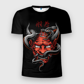 Мужская футболка 3D спортивная с принтом Хання в Белгороде, 100% полиэстер с улучшенными характеристиками | приталенный силуэт, круглая горловина, широкие плечи, сужается к линии бедра | 2077 | art | blood | cyber | cyberpunk | dead | death | demon | japan | mask | ninja | oni | samurai | shadow | shogun | tokyo | warior | арт | воин | война | демон | катана | кибер | киберпанк | кровь | маска | мертвый | ниндзя | путь | самурай
