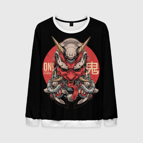 Мужской свитшот 3D с принтом Cyber Oni Samurai в Петрозаводске, 100% полиэстер с мягким внутренним слоем | круглый вырез горловины, мягкая резинка на манжетах и поясе, свободная посадка по фигуре | 2077 | art | blood | cyber | cyberpunk | dead | death | demon | japan | mask | ninja | oni | samurai | shadow | shogun | tokyo | warior | арт | воин | война | демон | катана | кибер | киберпанк | кровь | маска | мертвый | ниндзя | путь | самурай