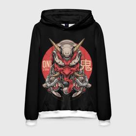 Мужская толстовка 3D с принтом Cyber Oni Samurai , 100% полиэстер | двухслойный капюшон со шнурком для регулировки, мягкие манжеты на рукавах и по низу толстовки, спереди карман-кенгуру с мягким внутренним слоем. | 2077 | art | blood | cyber | cyberpunk | dead | death | demon | japan | mask | ninja | oni | samurai | shadow | shogun | tokyo | warior | арт | воин | война | демон | катана | кибер | киберпанк | кровь | маска | мертвый | ниндзя | путь | самурай