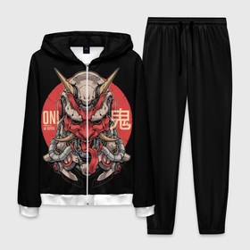 Мужской костюм 3D с принтом Cyber Oni Samurai , 100% полиэстер | Манжеты и пояс оформлены тканевой резинкой, двухслойный капюшон со шнурком для регулировки, карманы спереди | Тематика изображения на принте: 2077 | art | blood | cyber | cyberpunk | dead | death | demon | japan | mask | ninja | oni | samurai | shadow | shogun | tokyo | warior | арт | воин | война | демон | катана | кибер | киберпанк | кровь | маска | мертвый | ниндзя | путь | самурай