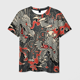 Мужская футболка 3D с принтом Самурай (Якудза, драконы) , 100% полиэфир | прямой крой, круглый вырез горловины, длина до линии бедер | буси | воины рыцари | драконы | сабурау | самурай | якудза