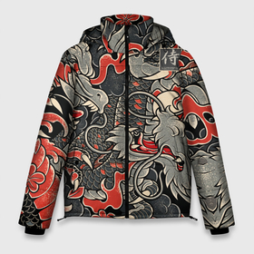 Мужская зимняя куртка 3D с принтом Самурай (Якудза драконы) в Тюмени, верх — 100% полиэстер; подкладка — 100% полиэстер; утеплитель — 100% полиэстер | длина ниже бедра, свободный силуэт Оверсайз. Есть воротник-стойка, отстегивающийся капюшон и ветрозащитная планка. 

Боковые карманы с листочкой на кнопках и внутренний карман на молнии. | Тематика изображения на принте: буси | воины рыцари | драконы | сабурау | самурай | якудза
