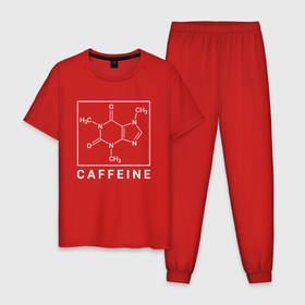 Мужская пижама хлопок с принтом Структура Кофеина в Екатеринбурге, 100% хлопок | брюки и футболка прямого кроя, без карманов, на брюках мягкая резинка на поясе и по низу штанин
 | кофе | кофеин | люблю кофе | молекула | химия