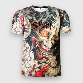 Мужская футболка 3D Slim с принтом Самурай в Новосибирске, 100% полиэстер с улучшенными характеристиками | приталенный силуэт, круглая горловина, широкие плечи, сужается к линии бедра | Тематика изображения на принте: буси | воины рыцари | драконы | сабурау | самурай | якудза
