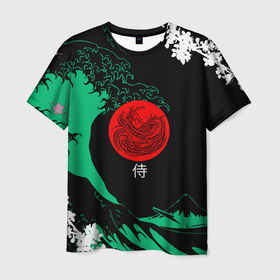Мужская футболка 3D с принтом Japanese style в Тюмени, 100% полиэфир | прямой крой, круглый вырез горловины, длина до линии бедер | Тематика изображения на принте: ninja | samurai | больгая волна | дракон | иероглиф | ниндзя | природа | самурай | япония | японское искусство
