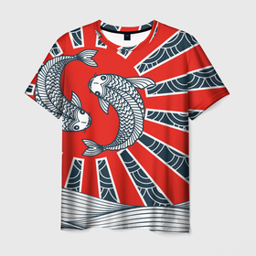 Мужская футболка 3D с принтом Карпы Кои в Кировске, 100% полиэфир | прямой крой, круглый вырез горловины, длина до линии бедер | бамбук | инь янь | карп | кои | рыба | узор | япония