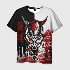 Мужская футболка 3D с принтом Самурай Samurai в Курске, 100% полиэфир | прямой крой, круглый вырез горловины, длина до линии бедер | cyberpunk 2077 | ninja | samurai | киберпанк | маска самурая | путь война | самурай | сёгун | семь самураев | токио | чёрный самурай | японский самурай