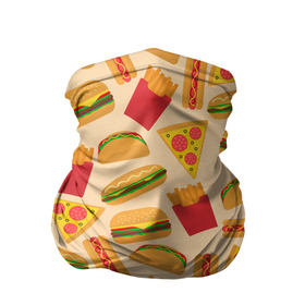Бандана-труба 3D с принтом Фастфуд в Курске, 100% полиэстер, ткань с особыми свойствами — Activecool | плотность 150‒180 г/м2; хорошо тянется, но сохраняет форму | бургер | еда | картошка фри | пицца | такос | фастфуд | хот дог