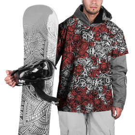 Накидка на куртку 3D с принтом Красные и Белые самураи в Тюмени, 100% полиэстер |  | bushido | samurai | белый | бусидо | воин | демон | красный | маска | паттерн | самурай | сёгун | япония