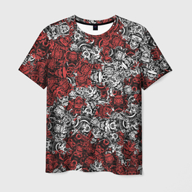 Мужская футболка 3D с принтом Красные и Белые самураи в Тюмени, 100% полиэфир | прямой крой, круглый вырез горловины, длина до линии бедер | Тематика изображения на принте: bushido | samurai | белый | бусидо | воин | демон | красный | маска | паттерн | самурай | сёгун | япония