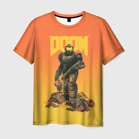 Мужская футболка 3D с принтом Doom в Екатеринбурге, 100% полиэфир | прямой крой, круглый вырез горловины, длина до линии бедер | doom | doom eternal | fps | game | games | hell | shooter | shotgun | ад | дробовик | дум | думгай | игра | игры
