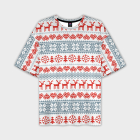 Мужская футболка OVERSIZE 3D с принтом Новогодний пиксельный узор в Новосибирске,  |  | Тематика изображения на принте: christmas | deer | hearts | new year | pattern | pixels | snowflakes | trees | елки | новый год | олени | пиксели | рождество | сердечки | снежинки | узор