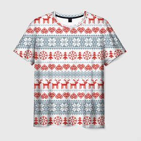 Мужская футболка 3D с принтом Новогодний пиксельный узор , 100% полиэфир | прямой крой, круглый вырез горловины, длина до линии бедер | christmas | deer | hearts | new year | pattern | pixels | snowflakes | trees | елки | новый год | олени | пиксели | рождество | сердечки | снежинки | узор