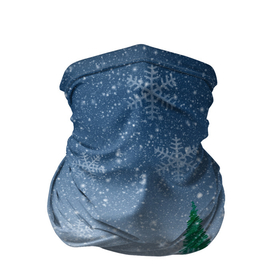 Бандана-труба 3D с принтом Снежинки в лесу в Курске, 100% полиэстер, ткань с особыми свойствами — Activecool | плотность 150‒180 г/м2; хорошо тянется, но сохраняет форму | Тематика изображения на принте: winter | елки | елки в лесу | зимний лес | новогодняя | новый год | снежинки