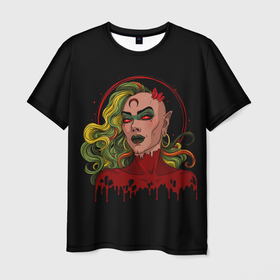 Мужская футболка 3D с принтом Ведьма в Курске, 100% полиэфир | прямой крой, круглый вырез горловины, длина до линии бедер | 666 | blood | dracula | girl | girls | horror | inside | scream | vampire | witch | вампир | ведьма | внутри | дракула | древний | крик | кровь | ужасы | хоррор