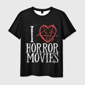 Мужская футболка 3D с принтом I Love Horror Movies , 100% полиэфир | прямой крой, круглый вырез горловины, длина до линии бедер | 666 | blood | dracula | horror | i | inside | love | movies | pentagram | scream | vampire | вампир | внутри | дракула | древний | крик | кровь | люблю | пентаграмма | ужасы | фильмы | хоррор | я