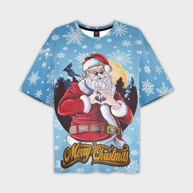 Мужская футболка OVERSIZE 3D с принтом Santa Love ,  |  | Тематика изображения на принте: new year | арт | графика | дед мороз | зима | новый год | рождество | санта