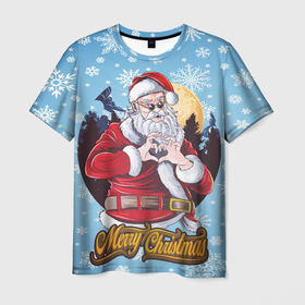 Мужская футболка 3D с принтом Santa Love в Петрозаводске, 100% полиэфир | прямой крой, круглый вырез горловины, длина до линии бедер | Тематика изображения на принте: new year | арт | графика | дед мороз | зима | новый год | рождество | санта