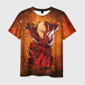 Мужская футболка 3D с принтом Огненный ВАНПАНЧМЕН , 100% полиэфир | прямой крой, круглый вырез горловины, длина до линии бедер | hero | one punch man | saitama | ванпанчмен | герой | сайтама