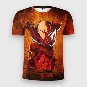 Мужская футболка 3D спортивная с принтом Огненный ВАНПАНЧМЕН в Курске, 100% полиэстер с улучшенными характеристиками | приталенный силуэт, круглая горловина, широкие плечи, сужается к линии бедра | hero | one punch man | saitama | ванпанчмен | герой | сайтама