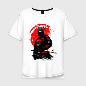 Мужская футболка хлопок Oversize с принтом САМУРАЙ , 100% хлопок | свободный крой, круглый ворот, “спинка” длиннее передней части | ninja | oni | samurai | shogun | путь воина. | самурай | самурай на коне | сёгун | токио | харакири | чёрный самурай | японский самурай
