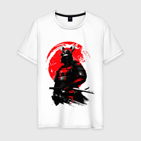 Мужская футболка хлопок с принтом САМУРАЙ в Петрозаводске, 100% хлопок | прямой крой, круглый вырез горловины, длина до линии бедер, слегка спущенное плечо. | Тематика изображения на принте: ninja | oni | samurai | shogun | путь воина. | самурай | самурай на коне | сёгун | токио | харакири | чёрный самурай | японский самурай