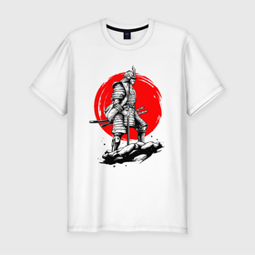 Мужская футболка хлопок Slim с принтом САМУРАЙ в Петрозаводске, 92% хлопок, 8% лайкра | приталенный силуэт, круглый вырез ворота, длина до линии бедра, короткий рукав | Тематика изображения на принте: ninja | oni | samurai | shogun | путь воина. | самурай | самурай на коне | сёгун | токио | харакири | чёрный самурай | японский самурай