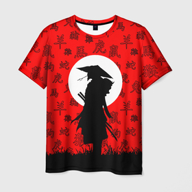 Мужская футболка 3D с принтом САМУРАЙ в Екатеринбурге, 100% полиэфир | прямой крой, круглый вырез горловины, длина до линии бедер | ninja | oni | samurai | shogun | путь воина. | самурай | самурай на коне | сёгун | токио | харакири | чёрный самурай | японский самурай