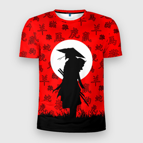 Мужская футболка 3D Slim с принтом САМУРАЙ в Тюмени, 100% полиэстер с улучшенными характеристиками | приталенный силуэт, круглая горловина, широкие плечи, сужается к линии бедра | ninja | oni | samurai | shogun | путь воина. | самурай | самурай на коне | сёгун | токио | харакири | чёрный самурай | японский самурай