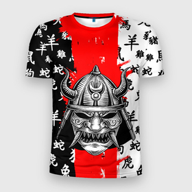 Мужская футболка 3D Slim с принтом САМУРАЙ в Белгороде, 100% полиэстер с улучшенными характеристиками | приталенный силуэт, круглая горловина, широкие плечи, сужается к линии бедра | ninja | oni | samurai | shogun | путь воина. | самурай | самурай на коне | сёгун | токио | харакири | чёрный самурай | японский самурай