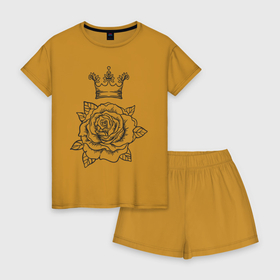 Женская пижама с шортиками хлопок с принтом Роза и корона , 100% хлопок | футболка прямого кроя, шорты свободные с широкой мягкой резинкой | королева | корона | роза | цветок