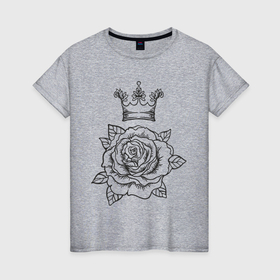Женская футболка хлопок с принтом Роза и корона , 100% хлопок | прямой крой, круглый вырез горловины, длина до линии бедер, слегка спущенное плечо | королева | корона | роза | цветок