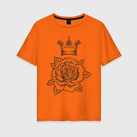 Женская футболка хлопок Oversize с принтом Роза и корона , 100% хлопок | свободный крой, круглый ворот, спущенный рукав, длина до линии бедер
 | королева | корона | роза | цветок