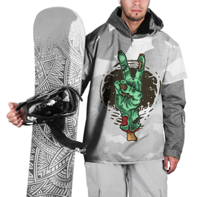 Накидка на куртку 3D с принтом Zombie peace hand в Тюмени, 100% полиэстер |  | Тематика изображения на принте: creepy | dead | evil | halloween | hand | zombie | зомби | кости | мертвец | рука | скелет | ужас | ужасы | хоррор | хоррор мерч | хэллоуин