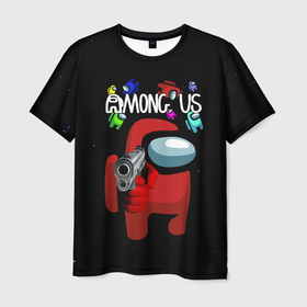 Мужская футболка 3D с принтом AMONG US , 100% полиэфир | прямой крой, круглый вырез горловины, длина до линии бедер | among us | impostor | амонг ас | игра | космический | космический корабль | космонавт | космос | мем | пистолет | предатель | среди нас | экшен