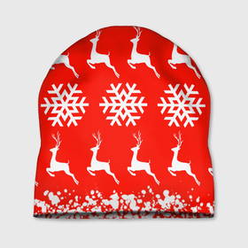 Шапка 3D с принтом New Year , 100% полиэстер | универсальный размер, печать по всей поверхности изделия | christmas toys | deer | new year | red | snow | snowflakes | tree | елка | красный | новогодние игрушки | новый год | олени | свитер с оленями | снег | снежинки | футболка с оленями