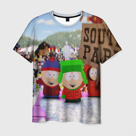 Мужская футболка 3D с принтом Южный Парк / South Park . в Кировске, 100% полиэфир | прямой крой, круглый вырез горловины, длина до линии бедер | south park | ubisoft | woodland critter christmas | кенни | мультсериал | стэн | южный парк