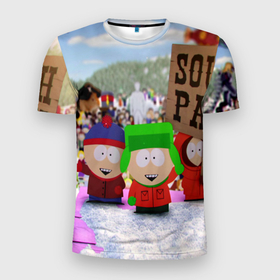 Мужская футболка 3D спортивная с принтом Южный Парк / South Park . в Санкт-Петербурге, 100% полиэстер с улучшенными характеристиками | приталенный силуэт, круглая горловина, широкие плечи, сужается к линии бедра | south park | ubisoft | woodland critter christmas | кенни | мультсериал | стэн | южный парк