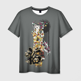 Мужская футболка 3D с принтом Гейша , 100% полиэфир | прямой крой, круглый вырез горловины, длина до линии бедер | акварельная живопись | благословение | китайские иероглифы | китайский стиль | чернила | япония