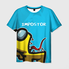 Мужская футболка 3D с принтом IMPOSTOR в Тюмени, 100% полиэфир | прямой крой, круглый вырез горловины, длина до линии бедер | impostor | амонг ас | амунг ас | игра | импостер | клыки | космонавт | монстр | пасть | персонаж | самозванец | чудовище