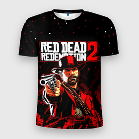 Мужская футболка 3D спортивная с принтом RED DEAD REDEMPTION 2 в Новосибирске, 100% полиэстер с улучшенными характеристиками | приталенный силуэт, круглая горловина, широкие плечи, сужается к линии бедра | rdr2 | red dead redemption | red dead redemption 2 | rockstar. | дикий запад | игра dead | ковбой | ред дед редемпшн 2 | стрельюа | стрелялка