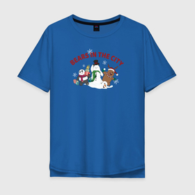 Мужская футболка хлопок Oversize с принтом Bears in the city в Екатеринбурге, 100% хлопок | свободный крой, круглый ворот, “спинка” длиннее передней части | cartoon network | grizz | icebear | panda | vdkimel | we bare bears | белый | вся правда о медведях | гризли | панда