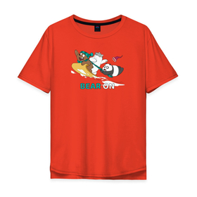 Мужская футболка хлопок Oversize с принтом Bear on в Тюмени, 100% хлопок | свободный крой, круглый ворот, “спинка” длиннее передней части | cartoon network | grizz | icebear | panda | vdkimel | we bare bears | белый | вся правда о медведях | гризли | панда