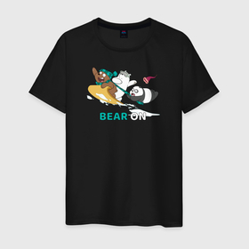Мужская футболка хлопок с принтом Bear on , 100% хлопок | прямой крой, круглый вырез горловины, длина до линии бедер, слегка спущенное плечо. | cartoon network | grizz | icebear | panda | vdkimel | we bare bears | белый | вся правда о медведях | гризли | панда