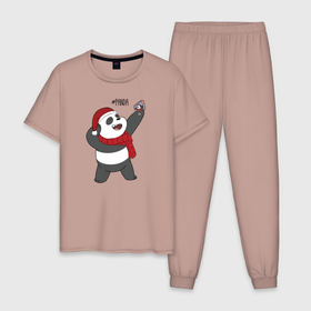 Мужская пижама хлопок с принтом Panda в Петрозаводске, 100% хлопок | брюки и футболка прямого кроя, без карманов, на брюках мягкая резинка на поясе и по низу штанин
 | cartoon network | panda | vdkimel | we bare bears | вся правда о медведях | панда